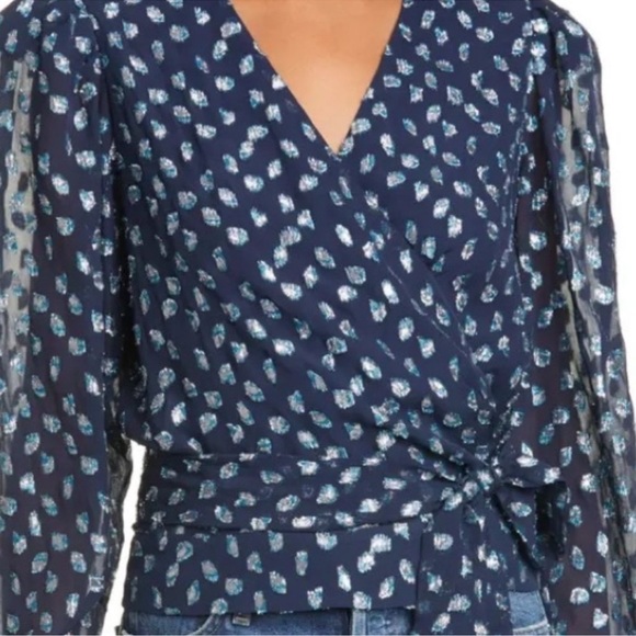 NWT TANYA TAYLOR ERICA METALLIC WRAP SHIRT SZ 4 - Picture 2 of 6